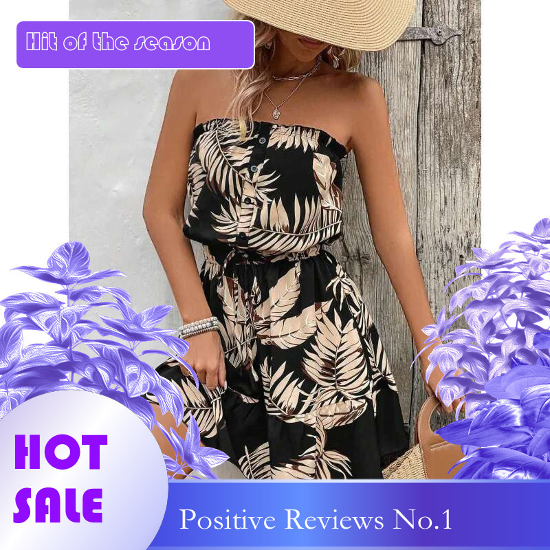 Dongdumaoyi Sexy Strapless Tube Top Taille Gecontroleerde Veters Hot Selling Bloemenprint Vakantie Dameskleding Mode Jurk C