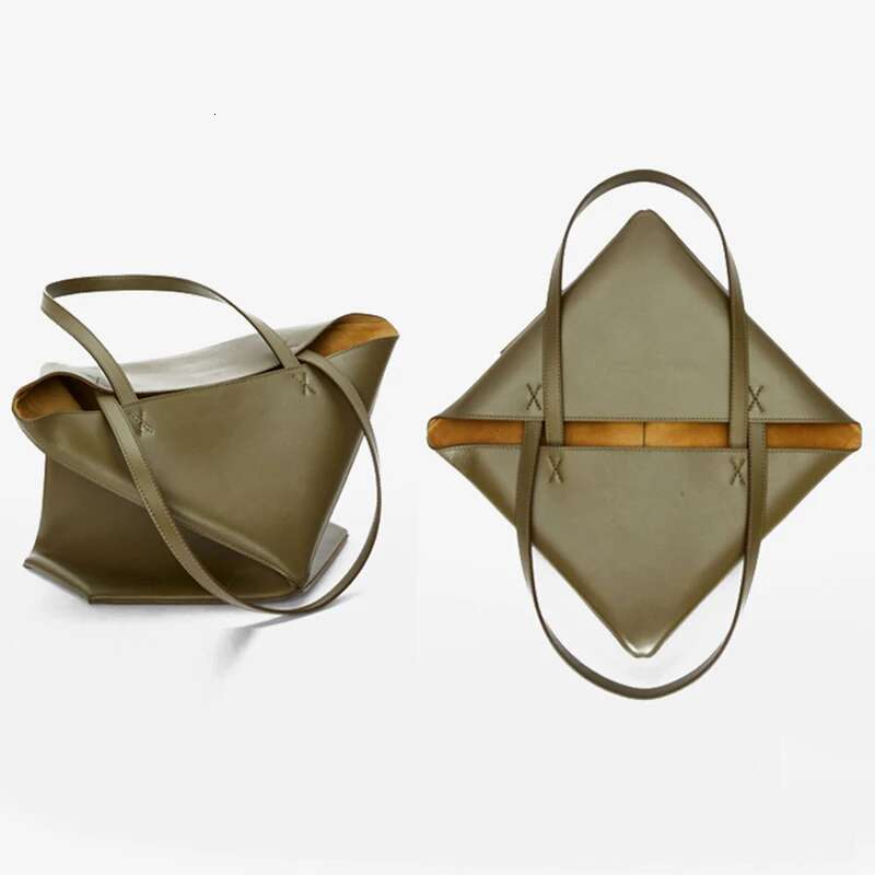 Genuine Leather Women's Tote Bag Shoulder Ladies Geometric Bucket Bags Womens High Quality 2024 New Folding Woman Fashion