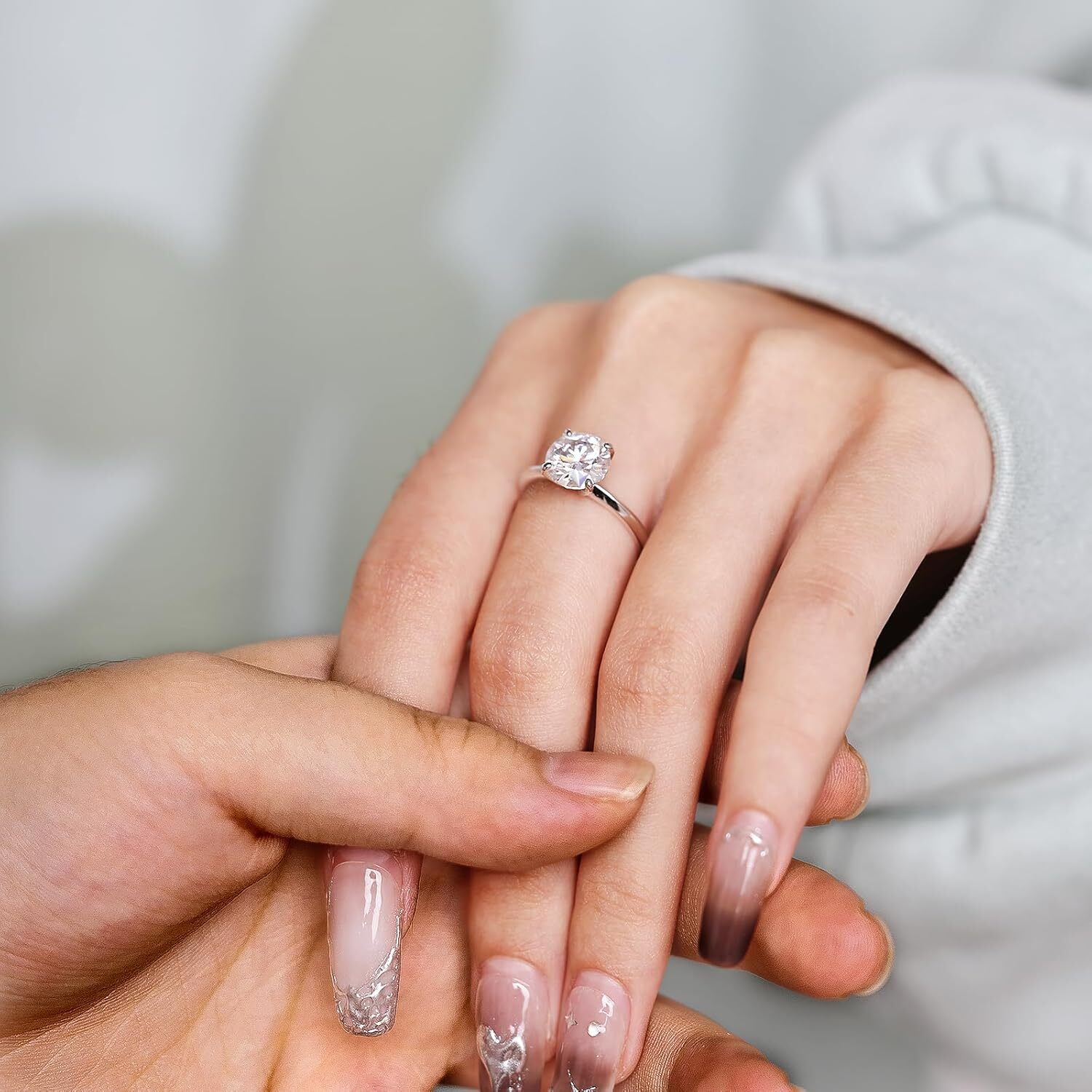 1 CT 2CT Moissanite Enagaement Ring for Women White Gold Plated 925 Sterling Silver Moissanite Rings Promise Rings Wedding Band Rings for Women Size 5