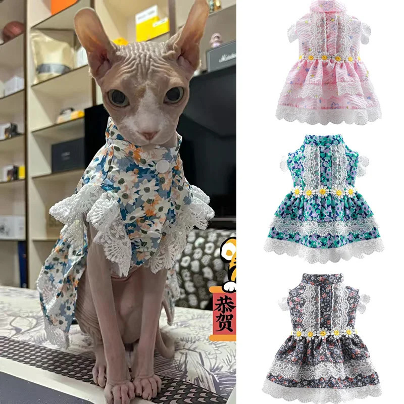 Summer Pet Clothes Cat Lace Dresses for Cats Gotas Flower Sphynx Dog Princess Dress Skirt Kitten mascotas Clothing vetement chat 250326