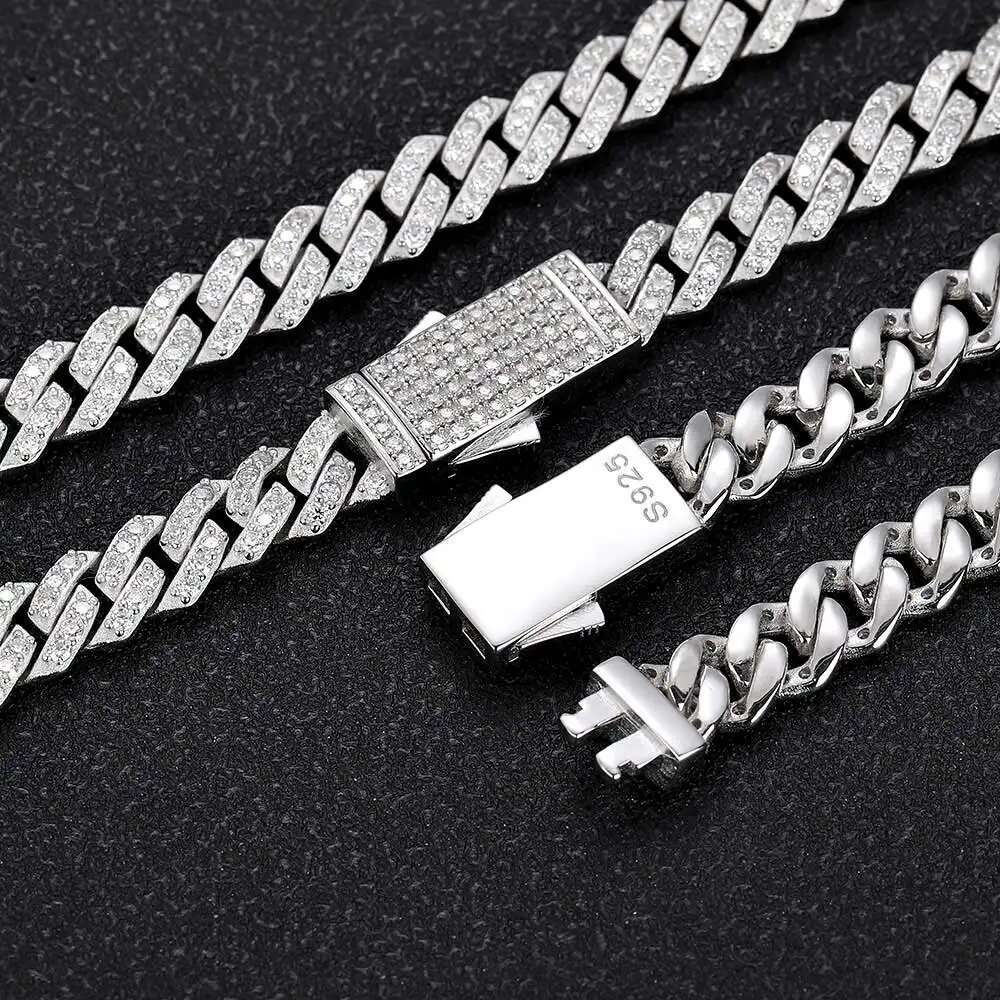 Wholesale Luxury 925 Sterling Silver Jewelry 8mm Custom Necklace Iced Out Cuban Link VVS Moissanite Diamond Cuban Link Chain