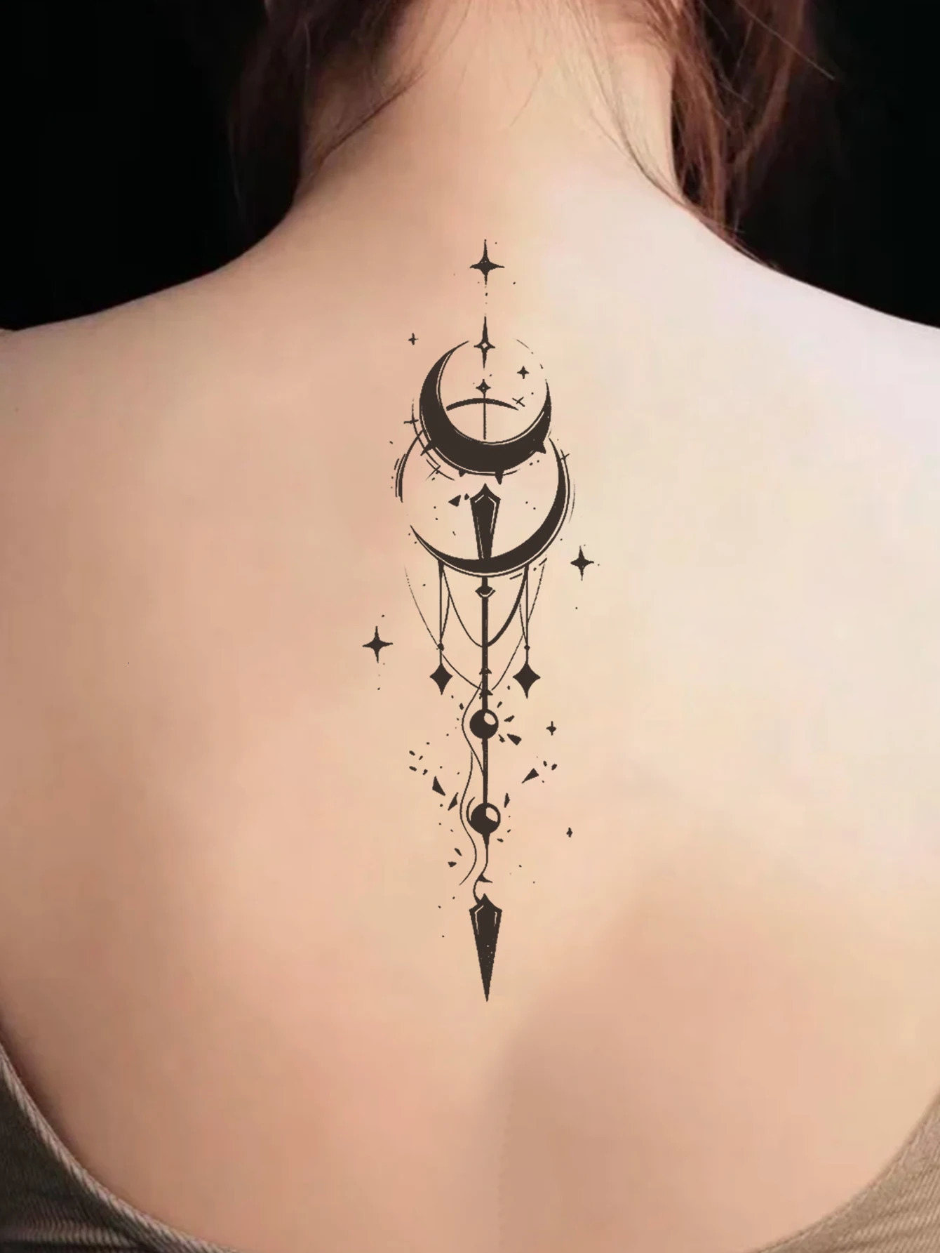 Moon spine back waterproof temporary tattoo sticker lasts 12 weeks realistic semipermanent 250325