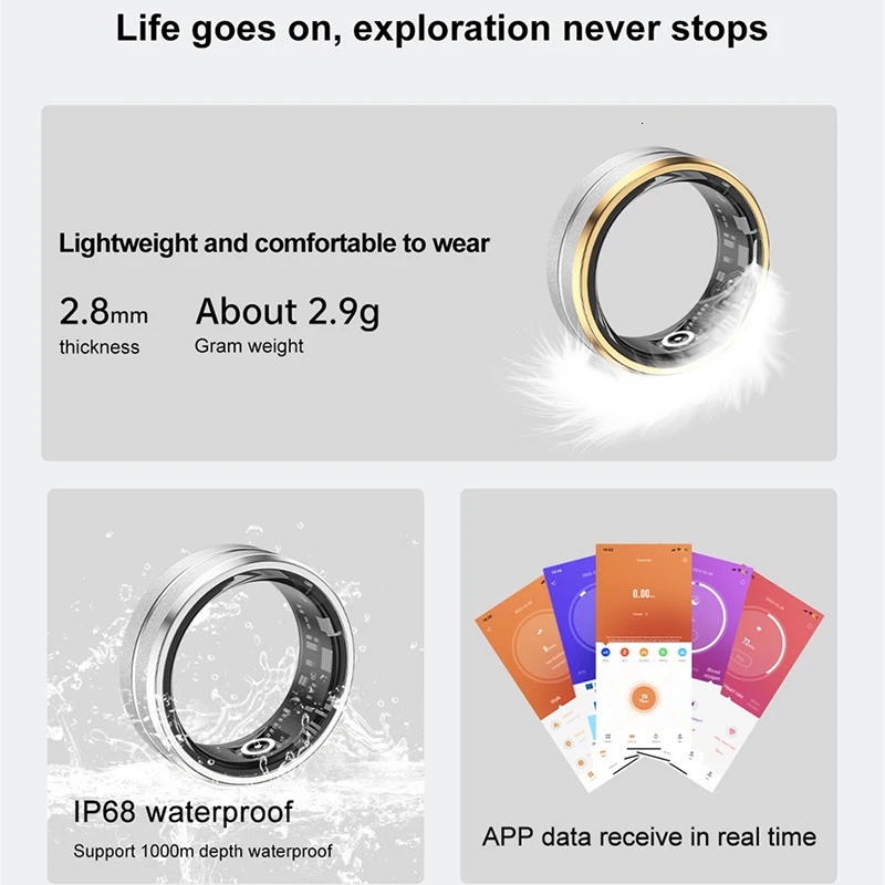 5ATM Waterproof Smart Ring Men Health Monitoring Blood oxygen 100 Sport modes Fitness Tracking Waterproof Sport Smartring Women 250322