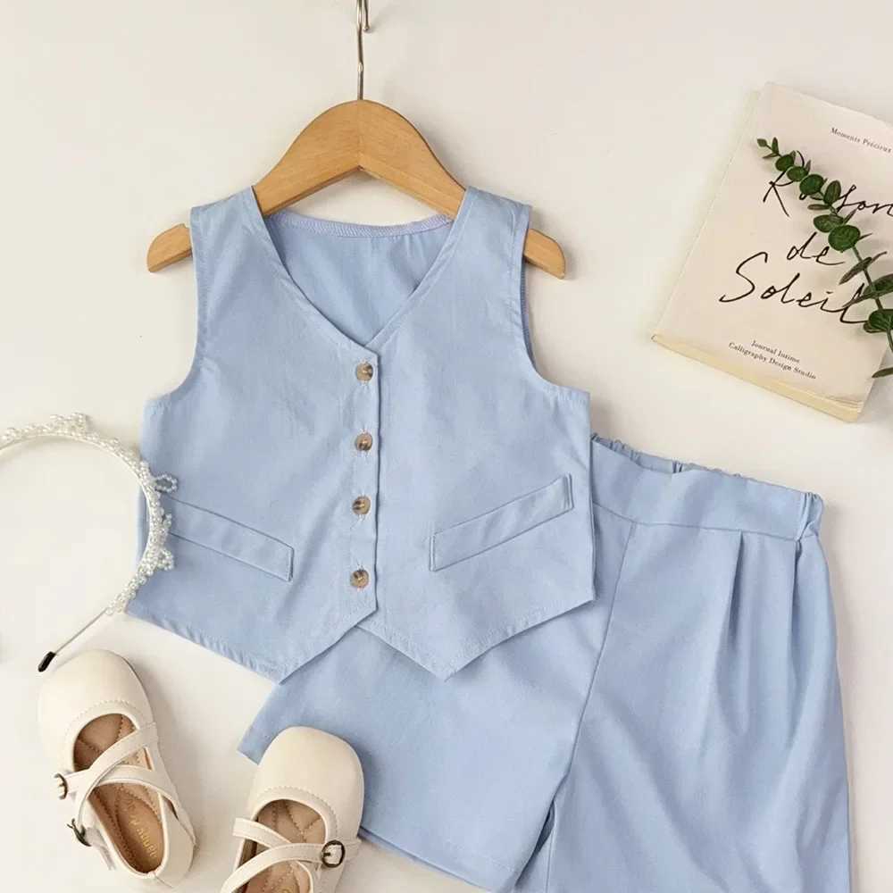 Bear Leader Summer Basic Girls Clothing Korean Version Single Chest Sleeveless Top+Shorts 2PCS Set Gentleman Wedding Boys SetT250327