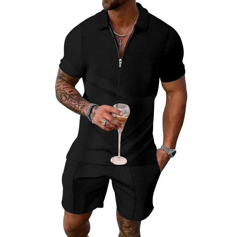 2024 European and American Summer Mens Casual Business Temperature Short Sleep Set 250326