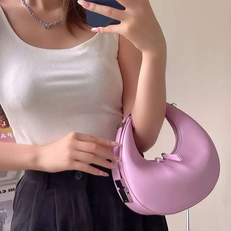 2025 Women's Aesthetic New Saddle Korean Leather Handbag Y2k Mini Dumpg Pink White Shoulder Brand Round Pillow Bags On Sale