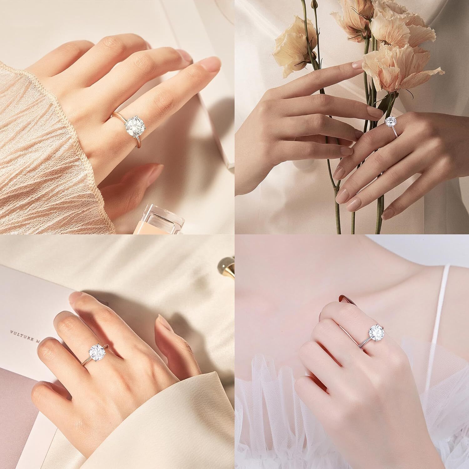Turandoss Moissanite Rings for Women 23ctR oundD C olorV VS1C larityE ngagementR ings1 4KW hiteG oldV ermeil4 P rongK nifeE dgeM oissaniteS olitaireR 