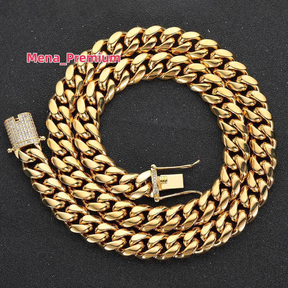 Hip Hop Fashion Jewelry Fine Polished Stainless Steel Chain 18K 12MM Gold Plated Customized Logo Men's Cuban Link Chain Necklace