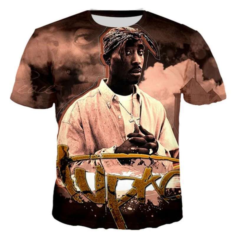 New rapper Tupac Shakur Pac D printed T shirt men s and women short sleeved oversized fashionable Harajuku children top