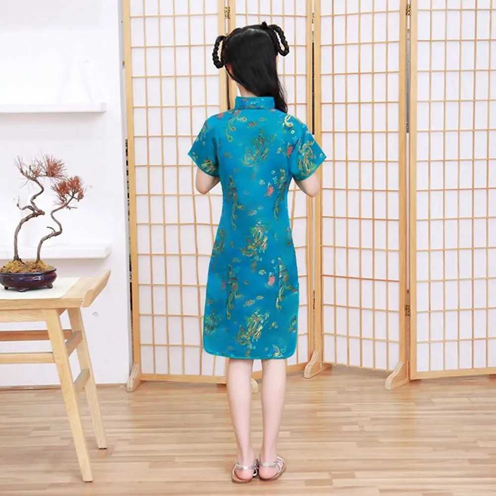 Dragon Phoenix pattern silk comfortable Chinese chiffon girls skiing children traditional clothing cheongsam girls cheongsam DIY W250326