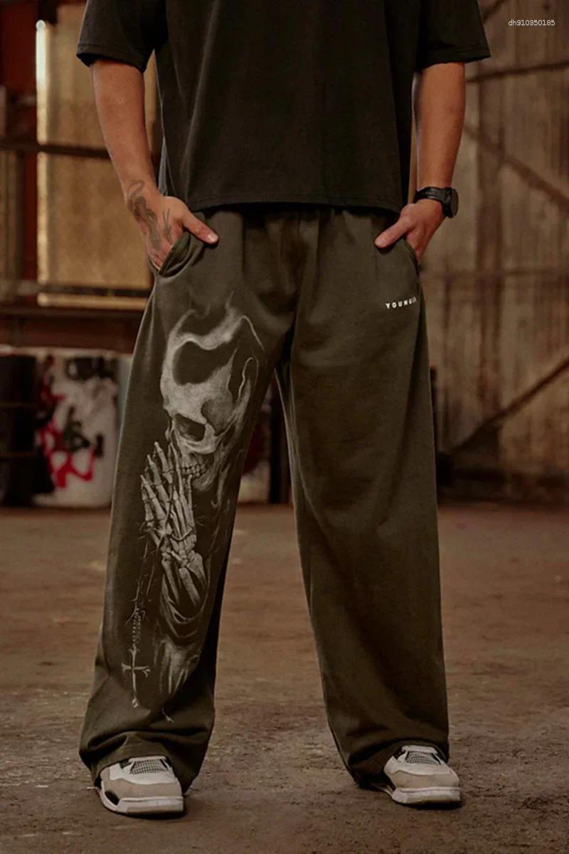Mens Pants 2025 Men Summertime Style American Trendy Sweatpants Anime Joggers Print Wide-leg Casual Hip-hop Street