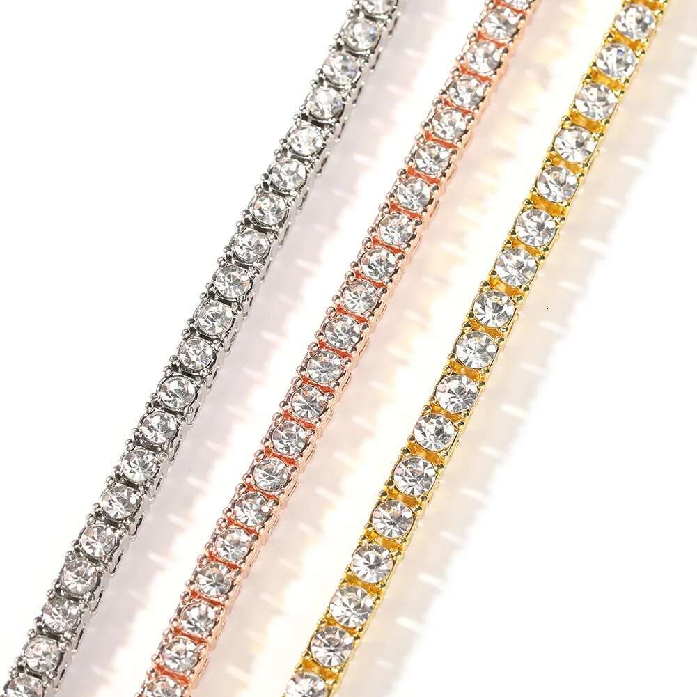 Hip Hop 3MM/4MM Full Moissanite Tennis Necklace Sliver Plated 18k Golden Chain for Man Sparkling Punk Party Jewely