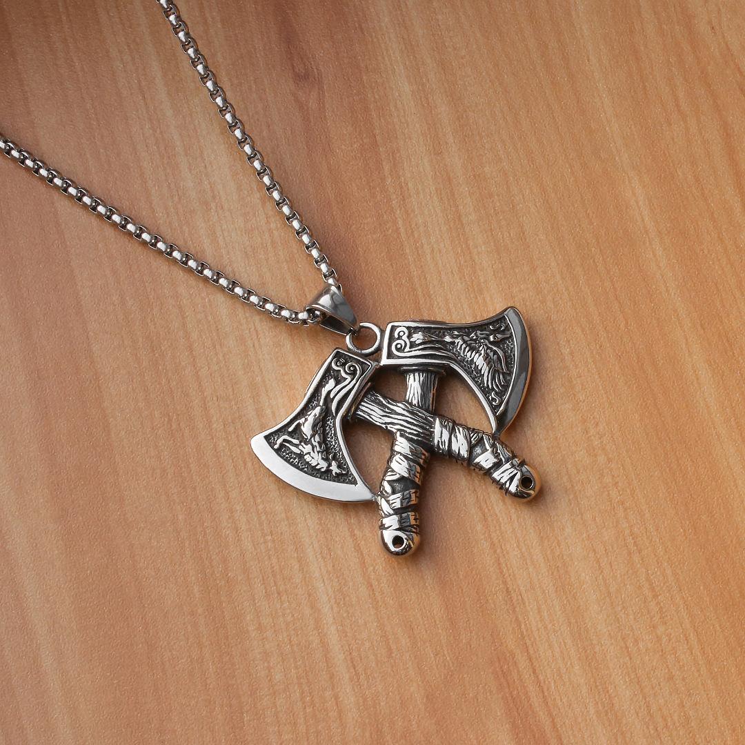 60cm Vintage Nordic Viking Axe Titanium Steel Necklace