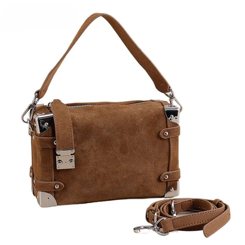 NEW Fashion Designer Small Box Shape Flap Matte Suede Cow Leather Women Messenger Crossbody Bag Maroon Daily-Use Purse