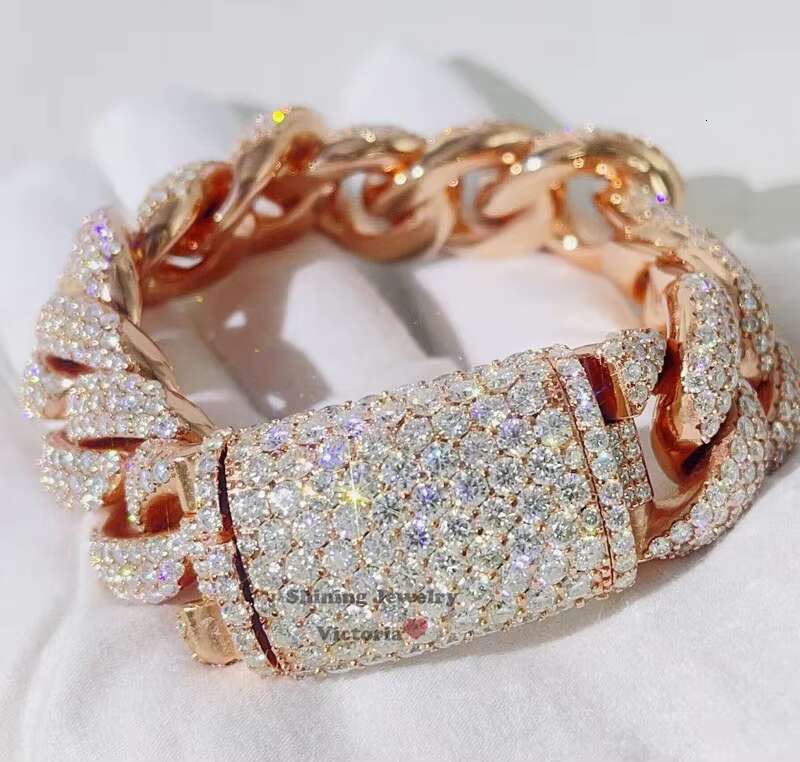 New Design Big Stone Clasp Solid Silver 925 Hip Hop Iced Out Cuban Link Bracelet 20MM With Moissanite Diamond Pass Diamond Teste