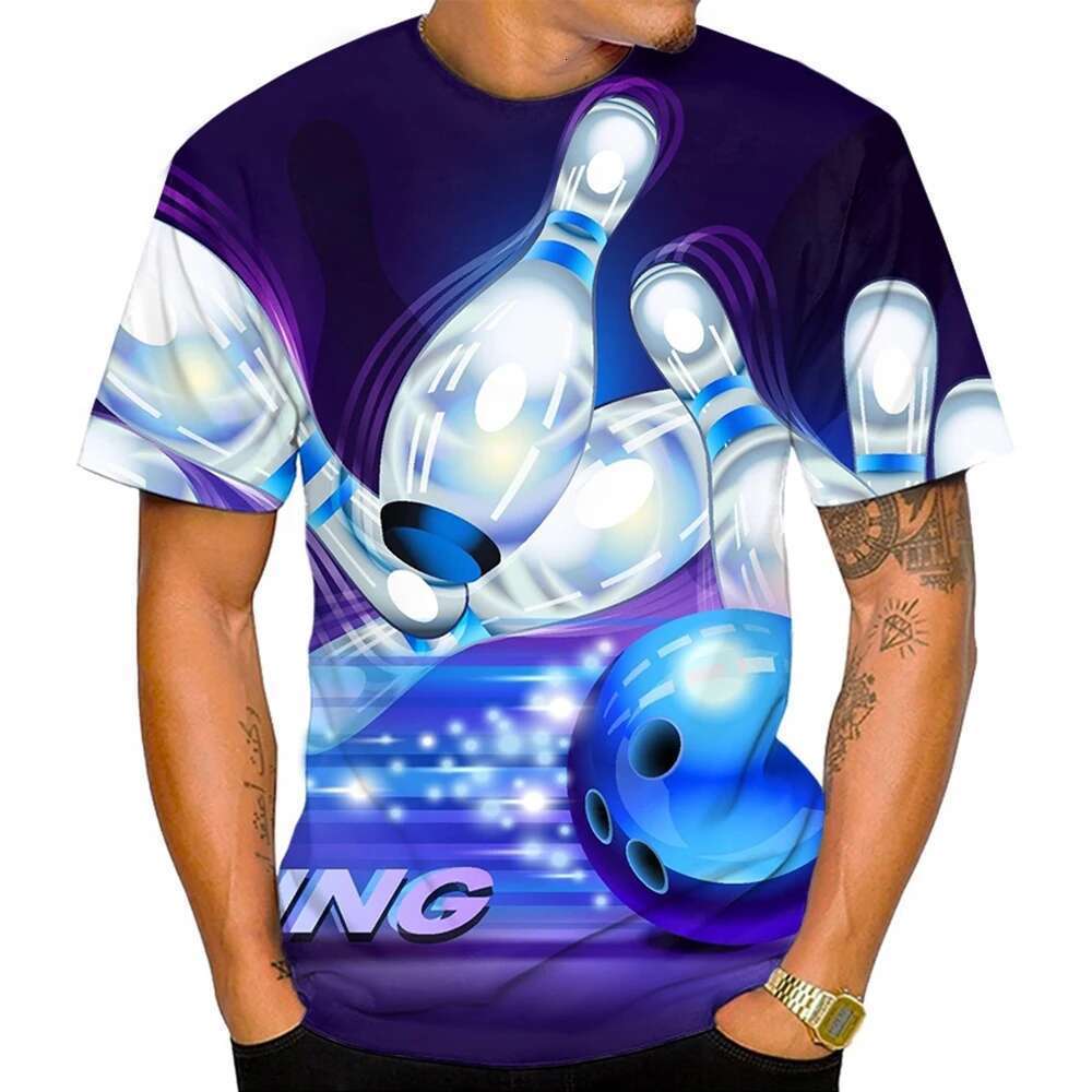 Summer fashion trend men s fun and innovative T shirt D bowling print pattern casual neutral round neck comfortable top