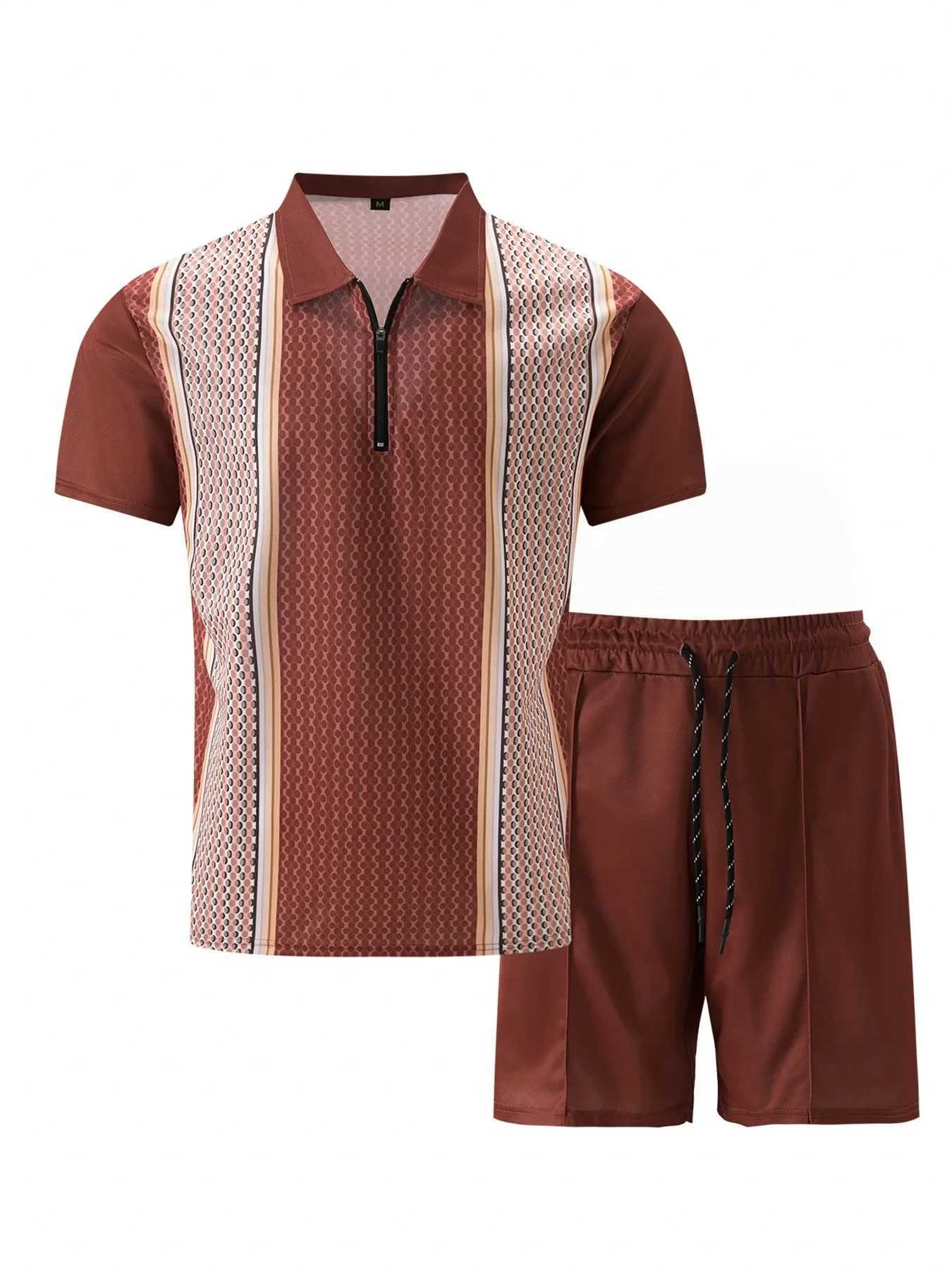 New mens striped casual short sleeved two-piece set for summer 2025 sports and casual mens sportswear two-piece setXJ250326