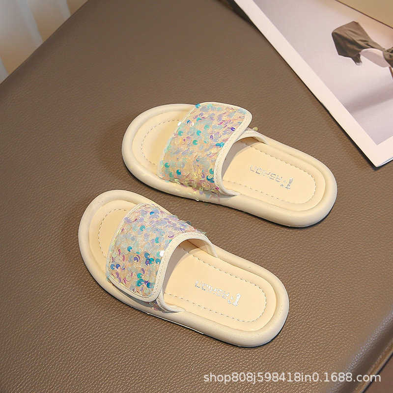 Slipper Girls open toed slippers girls sequins straight drag 2024 summer new style childrens outdoor cool drag fashionable princess S25326