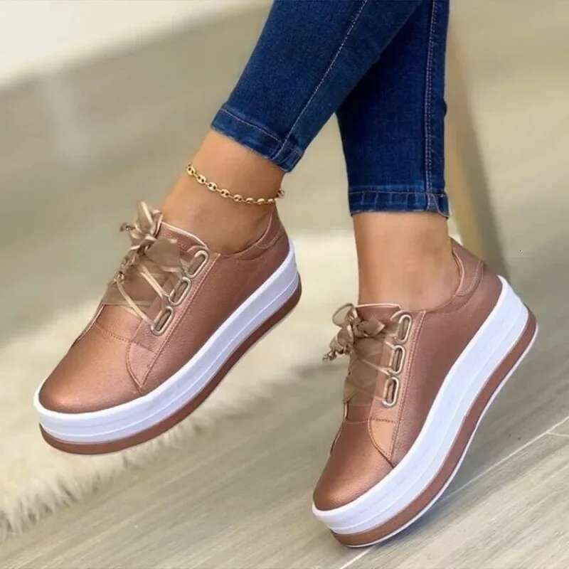Women Ladies Fashion Ribbon Casual Vulcanized Lace Up Thick Sole Sneakers Women's Shoes