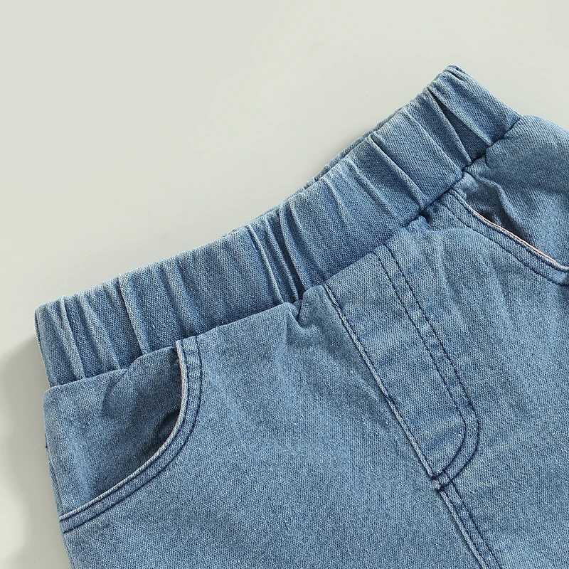 0-5Y baby girl summer clothing set 2023 new childrens sleeveless tie vest+lace decorative shorts childrens denim setT250327