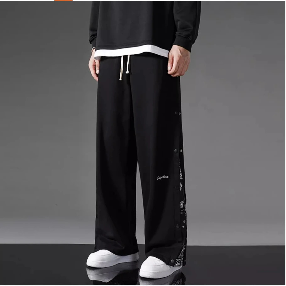 Boys fashion straight trend handbag street hiphop wide leg open collar flower casual sports pants 250327