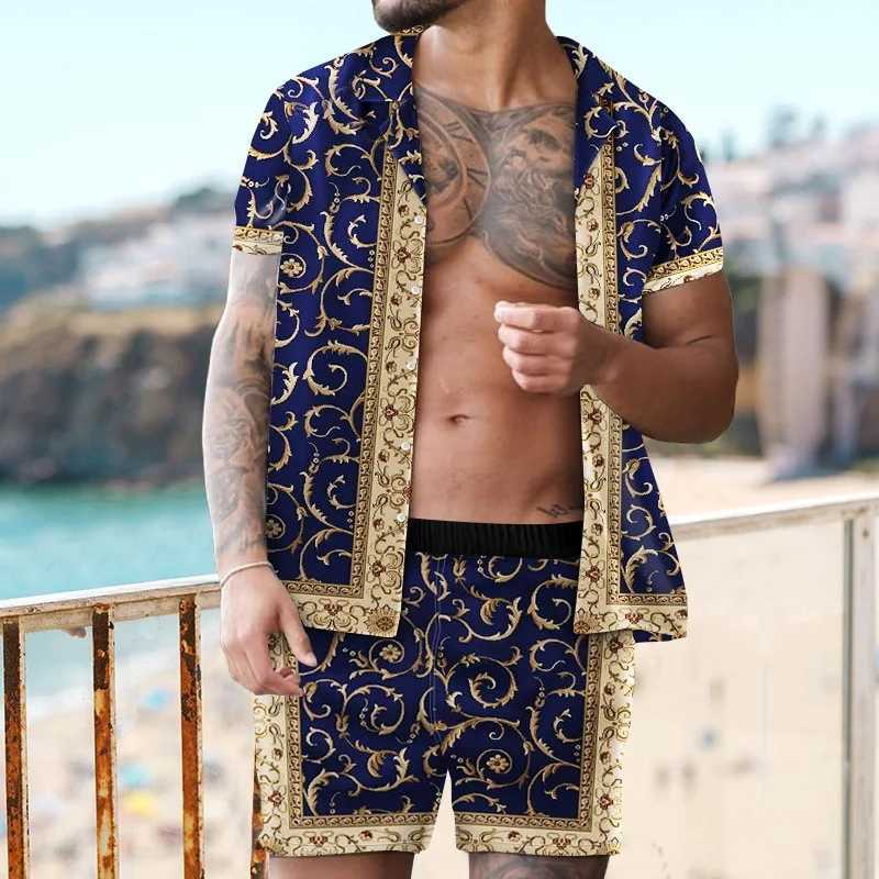 Retro Hawaii 2PCS set beach style mens 3D printed luxury summer set collar short sleeved Hawaiian shorts setXJ250326