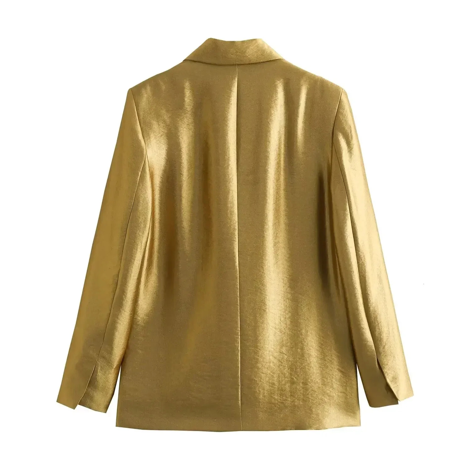 Spring Womens Fashion Set Collar Long Sleeve Golden Casual PioneerHigh Waist Zipper Loose Pants 250326