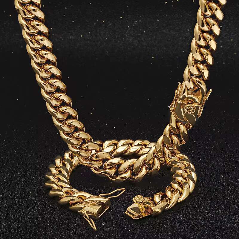 Hip Hop Trendy Chain Collar De Oro Necklace Women Choker Cuban Link Gold Plated Stainless Steel Jewelry