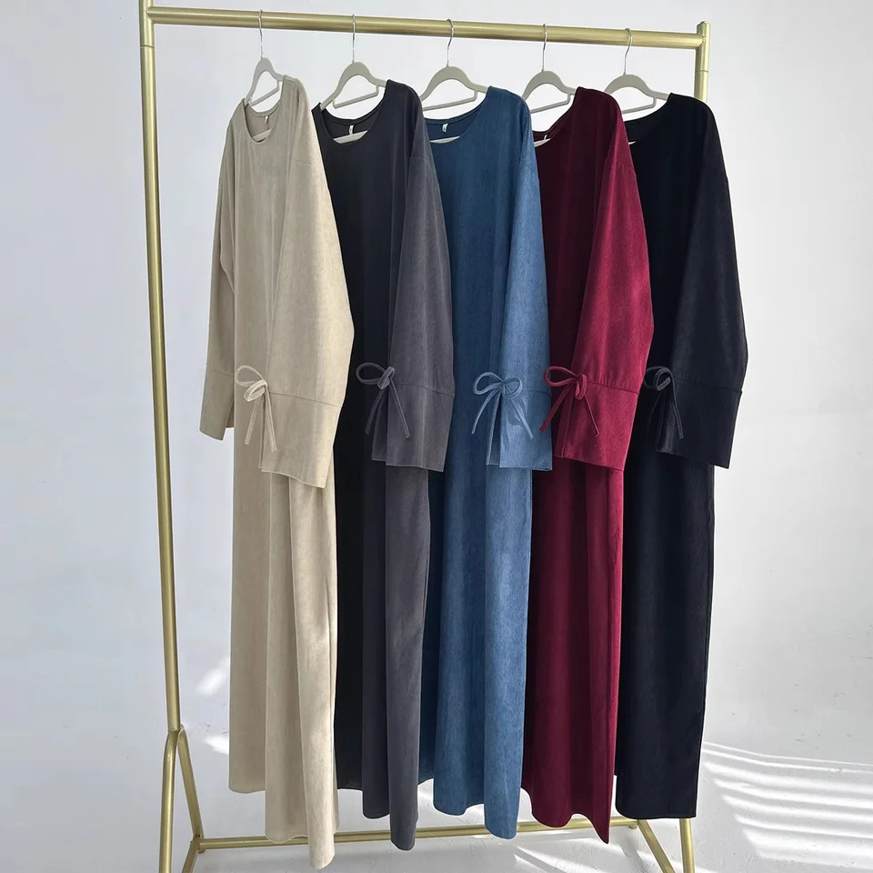 Sweet Ramadan Bowknot Dubai Abaya Dress y Arab Muslim Women Modest Islamic Party Coat Kaftan Fashion Gown 250326