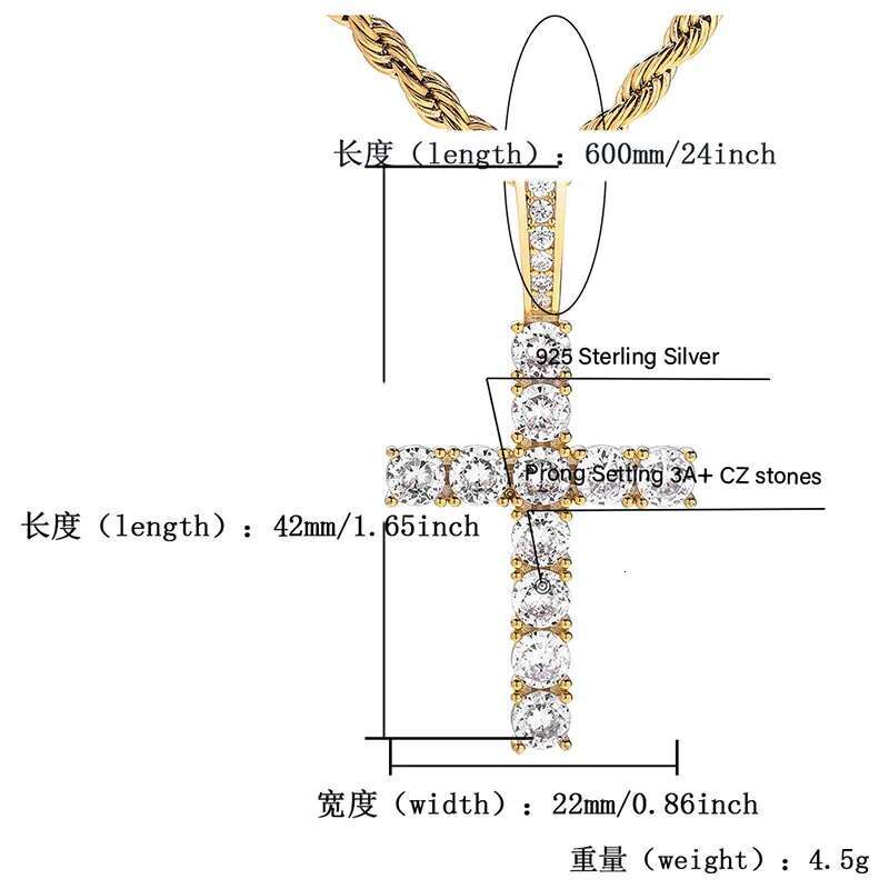 S925 Sterling Silver Prong Setting moissanite Stone Bling Ice Out Cross Pendants Necklaces Women Men Hip Hop Rapper Jewelry