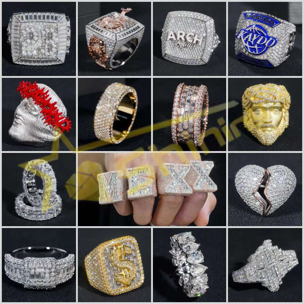 Hip Hop Fashion Iced Out Vvs Moissanite Cross Engagement 925 Sterling Silver Men Diamond Ring