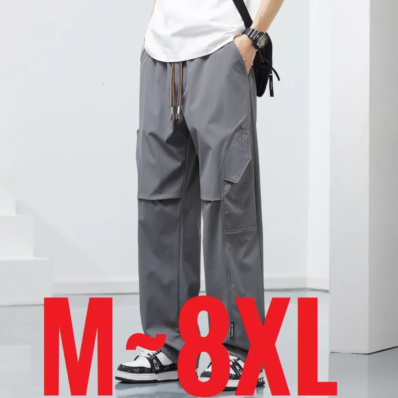 Summer Cool Mens Pants Loose Suitable for Goods Cavalry Men Elastic Ice Wide Legs Large Size 250327