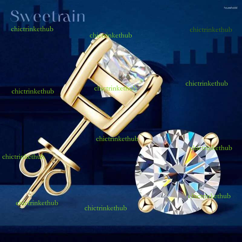 Stud Earrings Real 0.5-2ct Moissanite Dia Sier Original Certified Plated Gold Earring For Women Men Jewelry