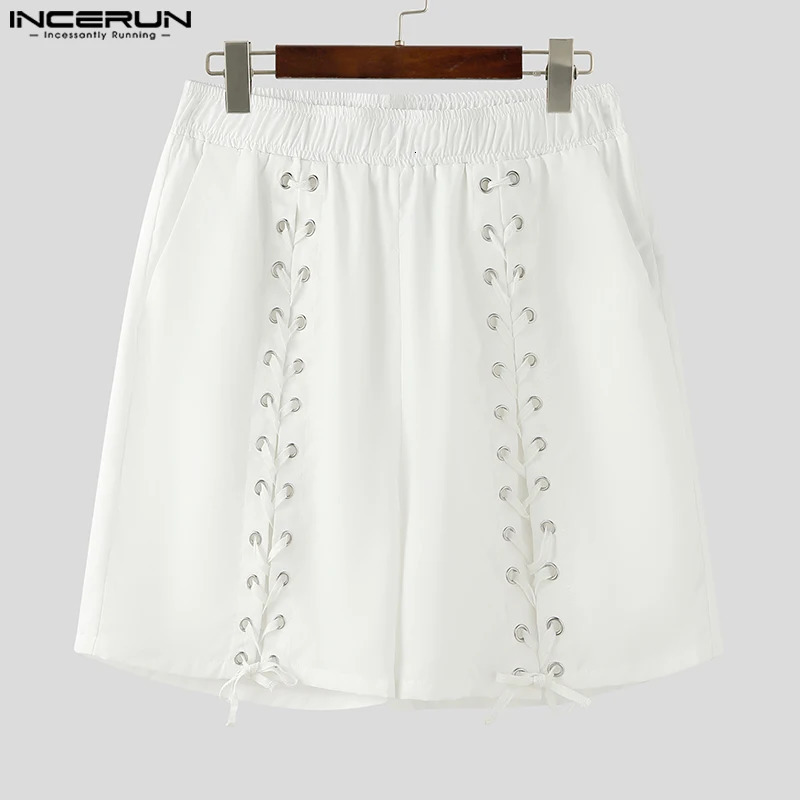 INCERUN 2025 American style shorts fashion mens mesh n solid color summer selling street clothing simple 250326