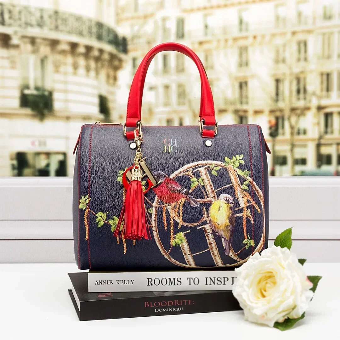 CILMI HARVILL CHHC Brand Annual Portable Boston Bag Pillow Shape Wer Bird Pattern Design Zipper Metal Decorationcapacity