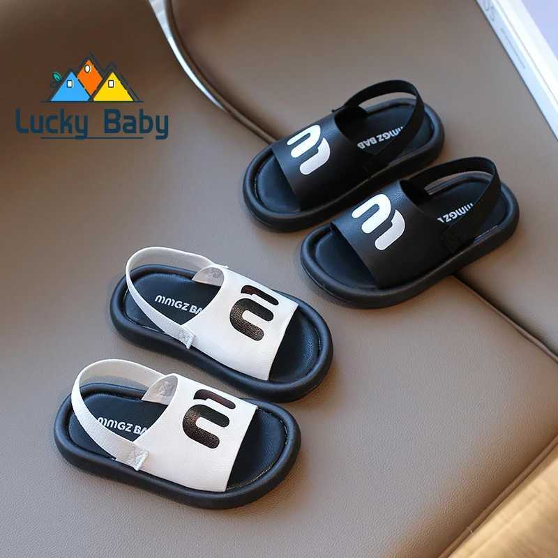 Slipper Summer Beach Sandals for Boys Korean Style 2025 Fashion Childrens Shoes PU Leather Non slip Soft Bottom Childrens Shoes S25326