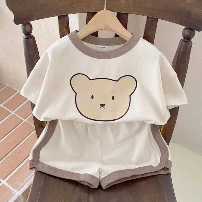 2PCS childrens clothing fashion set childrens summer cotton T-shirt boys and girls short sleeved childrens clothingT250327