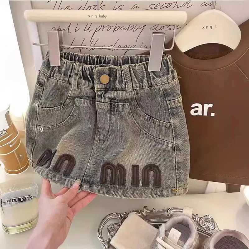 Girls summer new two-piece set Korean style fashionable short sleeved denim skirt set fashion version hot sellingT250327