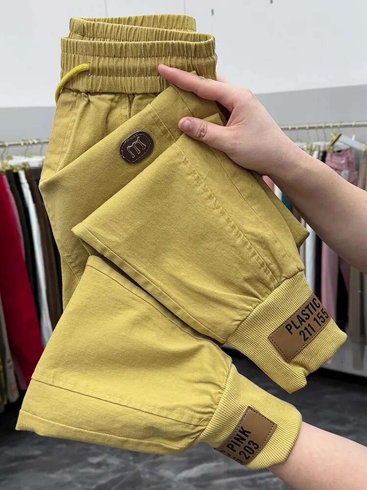 Top Quality Autumn Spring Women 2024 New Cotton Jeans Elastic Waist Harem Pants Casual Sports Trousers Female
