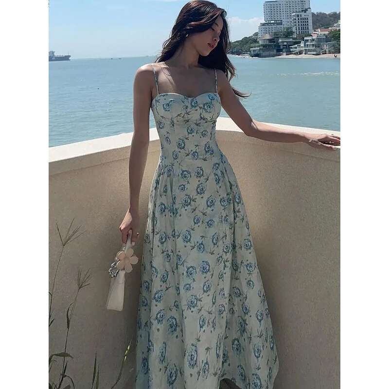 Dongdumaoyi Nieuwe Zoete Stijl Bustier Slim Fit Elegante Prinses Jurk Bloemen Strappy Voor Vrouwen C