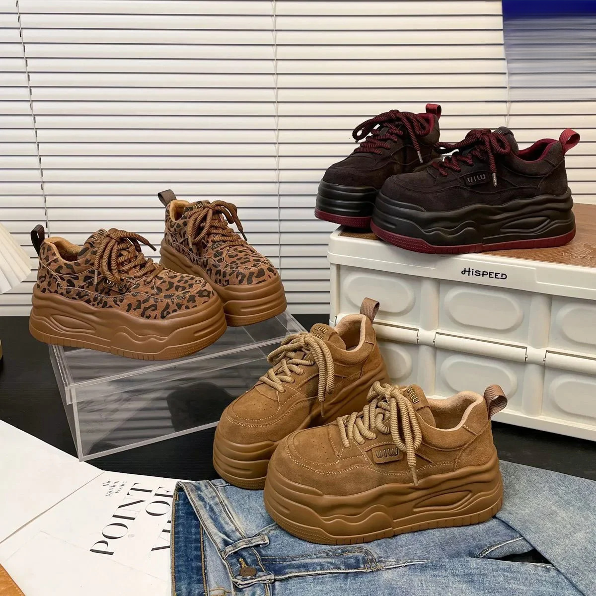 Designer Shoes New Women's Sports Shoes Leopard Print Black Brown Board Fashionable Casual Height Increasing Thick Sole Soft Sole Women's Ru