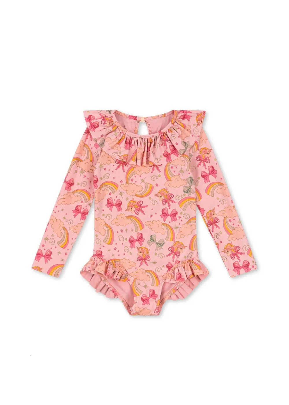 Kids Swimsuit 2025 Summer One Piece Swimwear Girls Lace Beach Wear Print Ruffle Princess European Children Bikinis Set Monokini 250326