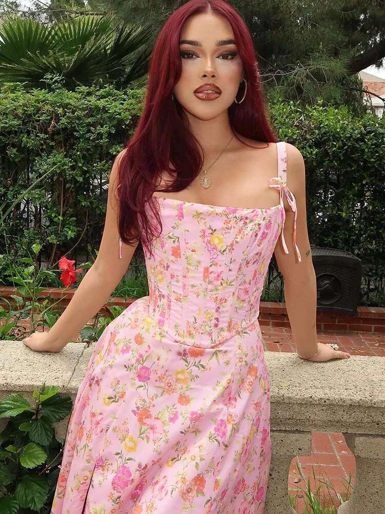 Dongdumaoyi Mode Bloemen Patchwork Bustier Prinsessenjurk Met Bandjes En Baleinen