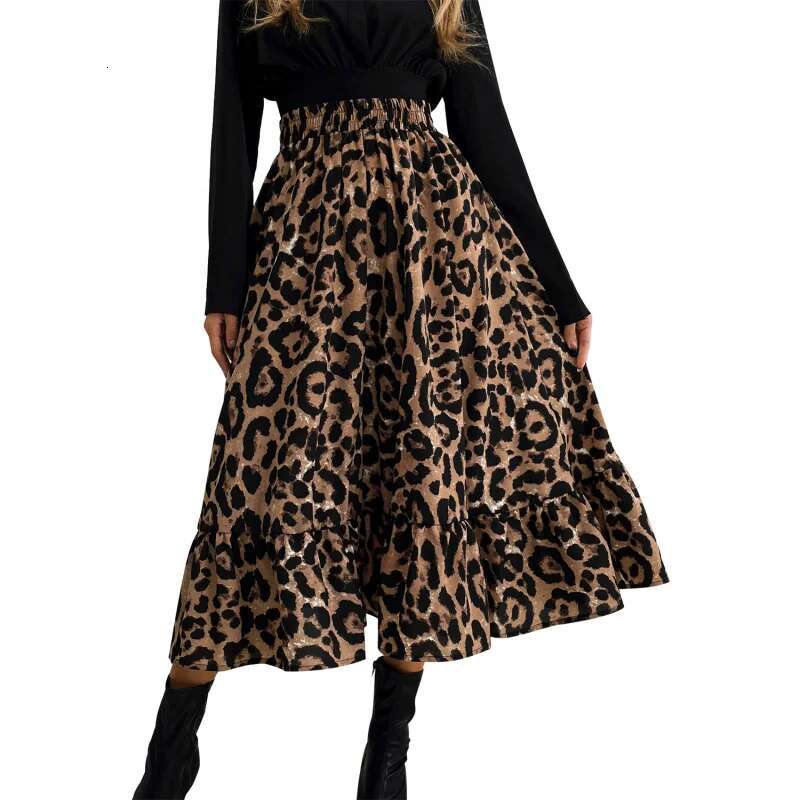 Dongdumaoyi Elegante Midi Rok Voor Dames Minimalistische Mode Slim Fit A Lijn Met Luipaardprint Stijl B