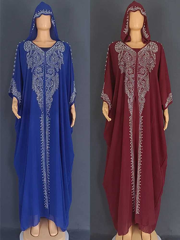 Eid al Fitr womens hooded Abaya 2-piece diamond Jalabiya Moroccan party dress Dubai Abayas Kaftan Vestido long dress X250327