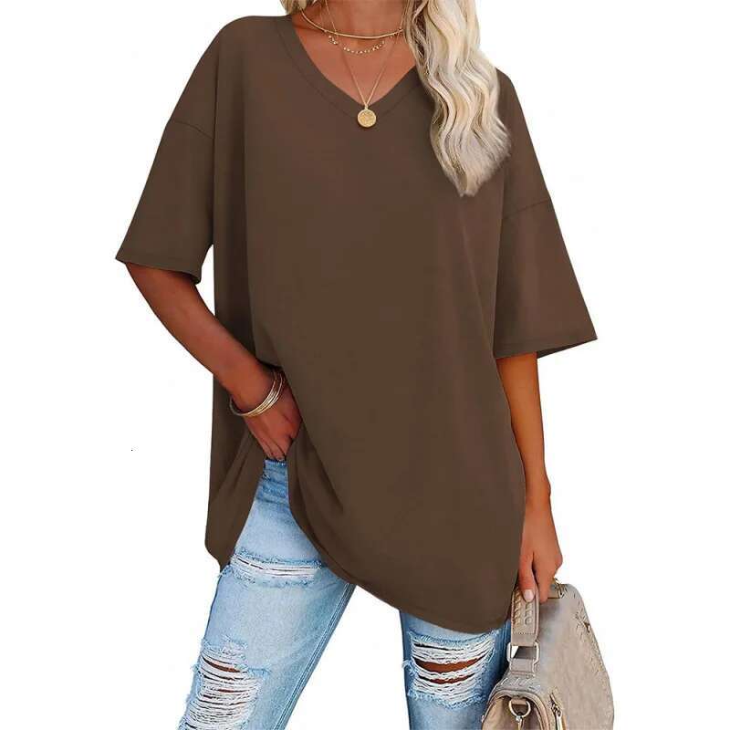 Dongdumaoyi Lente Zomer Heet Nieuw Oversized Los Damesmode T Shirt Met V Hals