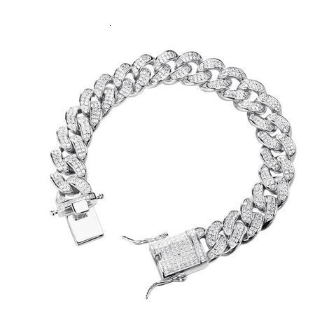 925 sterling silver diamond inlaid moissanite hip-hop accessory mens long Cuban chain necklace bracelet