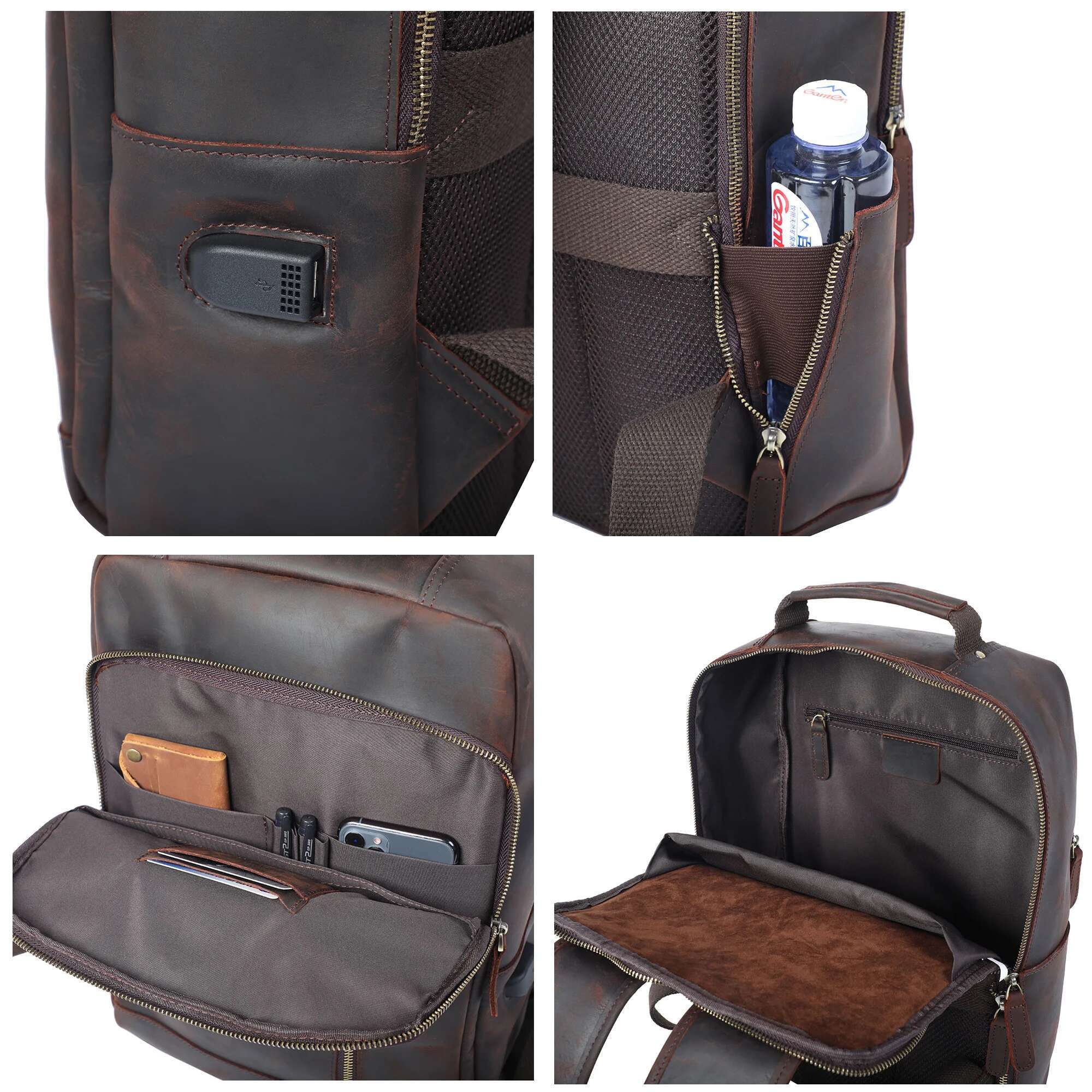 S.Worker Vintage Genuine Backpack Laptop Crazy-Horse Leather School Outdoor Travel Weekender Shoulder Bag