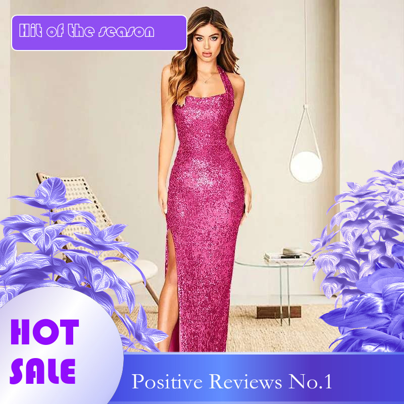 Dongdumaoyi Halter Splitjurk Jurk Met Lovertjes Elegante High End Mode Dameskleding C