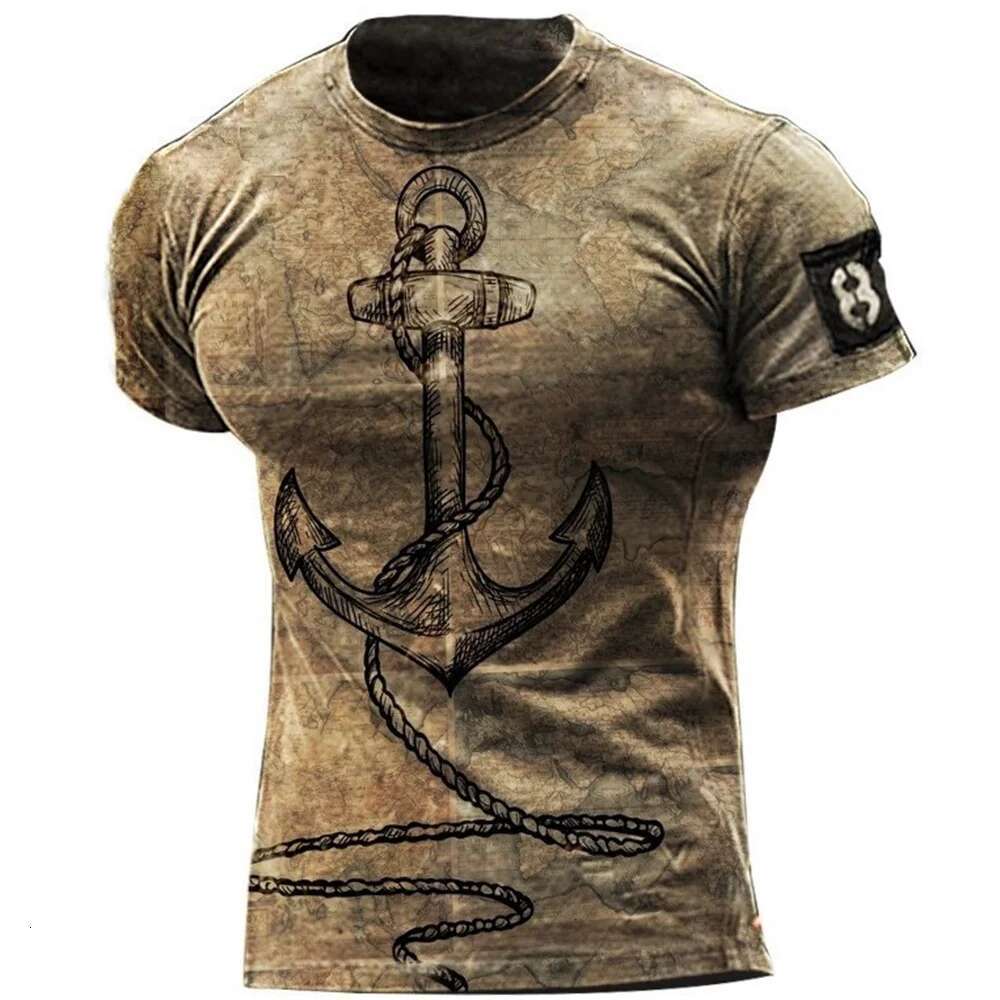 Men s summer short sleeved T shirt high definition printed retro D compass fashionable personality oversized street top round neck comfortable clothin